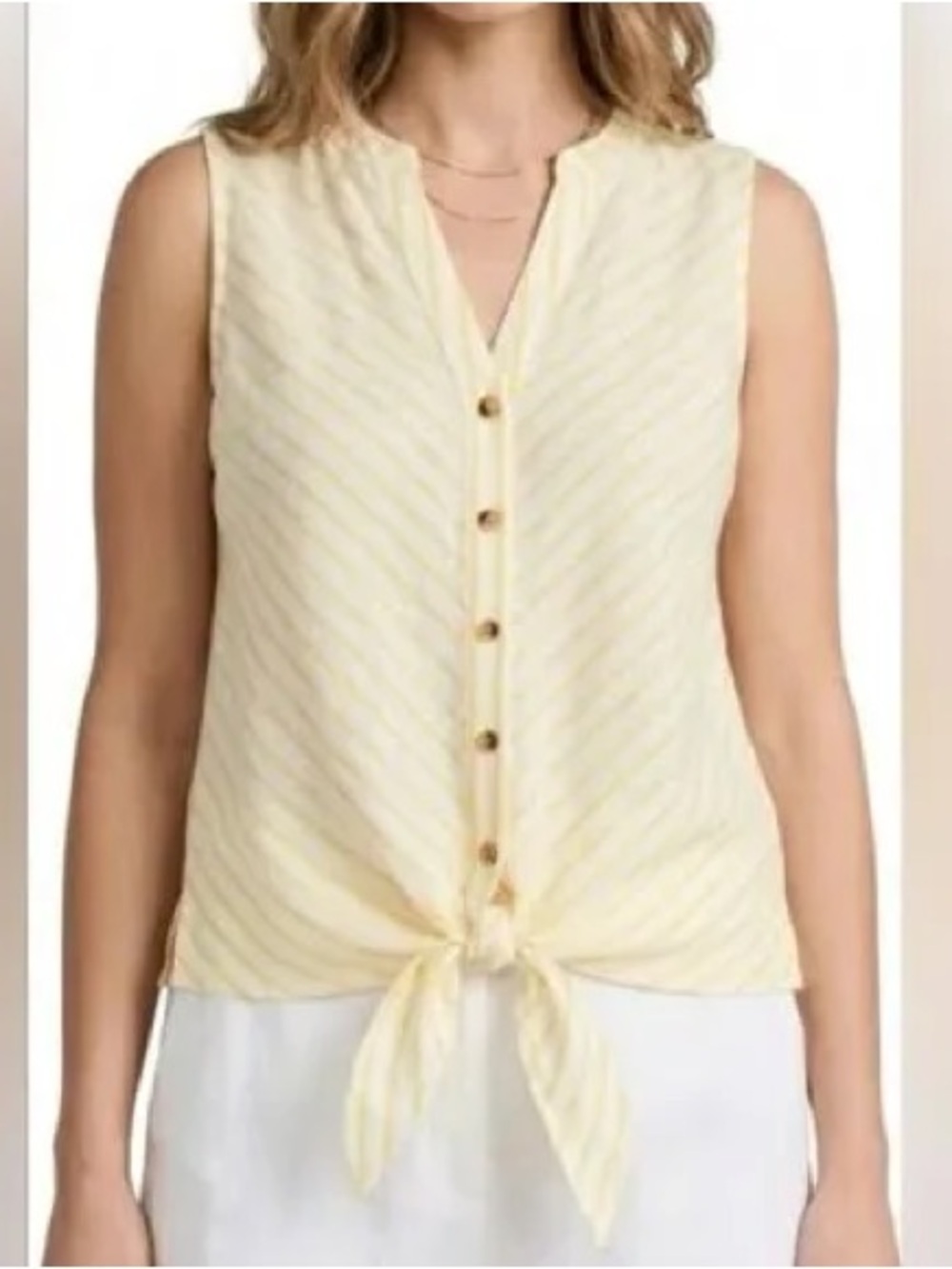 Mauve Light Yellow Sleeveless Button-Front Tie Hem Camisole